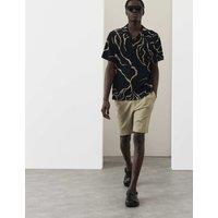 Autograph Cotton Linen Blend Pleat Front Shorts Light Olive