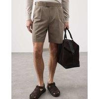 Autograph Cotton Linen Blend Pleat Front Shorts Soft Brown