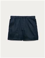 M&S Pure Linen Elasticated Waist Shorts Navy