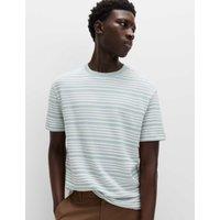 M&S Relaxed Fit Cotton Rich Textured Striped T-Shirt Soft Blue