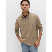 M&S Cotton Rich Double Knit Half Zip Sweatshirt Sand