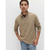 M&S Cotton Rich Double Knit Half Zip Sweatshirt Sand