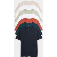 M&S 7 Pack Pure Cotton Crew Neck T-Shirts Rust Mix