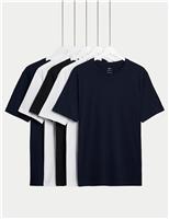 M&S 5 Pack Pure Cotton Crew Neck T-Shirts Light Green Mix
