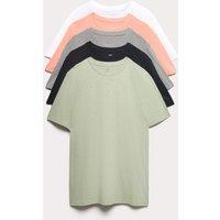 M&S 5 Pack Pure Cotton Crew Neck T-Shirts Apricot Mix