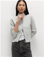 Funnel Neck Zip Up Knitted Jacket