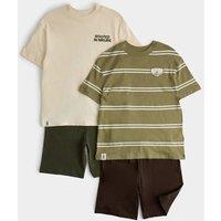 M&S 2 Pack Pure Cotton Nature Pyjama Sets (6-16 Yrs) Olive Mix