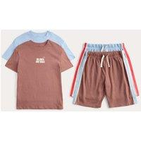 M&S 2 Pack Graphic Short Pyjama Sets (6-16 Yrs) Mocha Mix