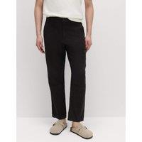 M&S Regular Fit Linen Blend Chinos Bitter Chocolate