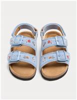M&S Kids' Suede Ditsy Floral Patterned Footbed Sandals (5 Small-2 Large) Blue Mix