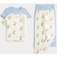M&S 2 Pack Cotton Rich Floral Pyjama Sets (1-8 Yrs) Blue Mix