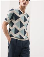 Autograph Mercerised Cotton Open Neck Knitted Polo Shirt Petrol Mix