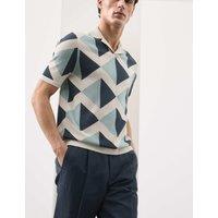 Autograph Mercerised Cotton Open Neck Knitted Polo Shirt Petrol Mix