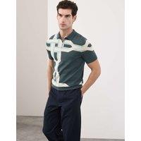 Autograph Mercerised Cotton Chain Print Knit Polo Dark Petrol