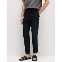 M&S Tapered Fit Cotton Rich Seersucker Trousers Black