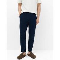M&S Tapered Fit Cotton Rich Seersucker Trousers Dark Navy