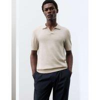 Autograph Pure Extra Fine Merino Wool Knitted Polo Shirt Stone