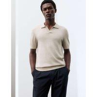 Autograph Pure Extra Fine Merino Wool Knitted Polo Shirt Stone