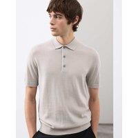 Autograph Pure Extra Fine Merino Wool Knitted Polo Shirt Light Grey