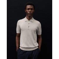 Autograph Pure Extra Fine Merino Wool Knitted Polo Shirt Light Grey