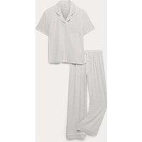 M&S Brushed Pointelle Revere Pyjamas (1-16 Yrs) Grey Marl