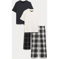 M&S 2 Pack Pure Cotton Checked Pyjama Sets (6-16 Yrs) White Mix