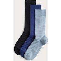 Autograph 3 Pack Egyptian Cotton Rich Ribbed Socks Blue Mix