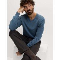 M&S Pure Cotton V-Neck Jumper Air Force Blue