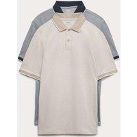 M&S 2 Pack Cotton Rich Tipped Polo Shirts Ecru Mix