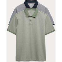 M&S 2 Pack Cotton Rich Tipped Polo Shirts Light Green Mix
