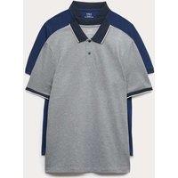 M&S 2 Pack Cotton Rich Tipped Polo Shirts Navy Mix