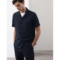 Autograph Regular Fit Textured Short Sleeve Shirt Dark Navy