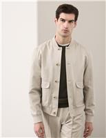 Autograph Cotton Linen Blend Bomber Dark Petrol