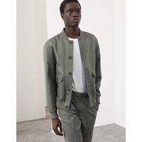 Autograph Cotton Linen Blend Bomber Dark Olive