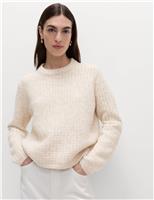 Textured Crew Neck Cropped Jumper With Wool
