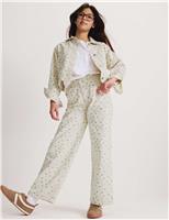 M&S Denim Ditsy Print Wide Leg Jeans (6-16 Yrs) Ecru Mix