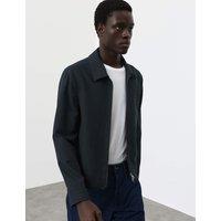 Autograph Cotton Blend Textured Harrington Jacket Dark Navy