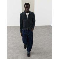 Autograph Cotton Blend Textured Harrington Jacket Dark Navy