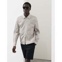 Autograph Cotton Rich Harrington Jacket with Linen Light Grey