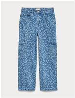 Denim Leopard Print Wide Leg Cargo Jeans (6-16 Yrs)