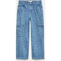 M&S Denim Leopard Print Wide Leg Cargo Jeans (6-16 Yrs) Denim