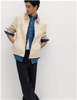 Pure Cotton Contrast Collar Denim Trucker