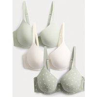 M&S 3pk Cotton Rich Wired T-Shirt Bras A-E Soft Green