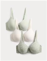 M&S 3pk Cotton Rich Wired T-Shirt Bras A-E Soft Green