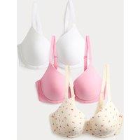 M&S 3pk Cotton Rich Wired T-Shirt Bras A-E Light Cream