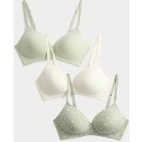 M&S 3pk Cotton Non Wired Full Cup T-Shirt Bra A-E Soft Green