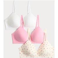 M&S 3pk Cotton Non Wired Full Cup T-Shirt Bra A-E Light Cream