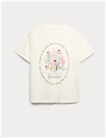 M&S Pure Cotton Diamante Graphic T-Shirt (6-16 Yrs) Ecru