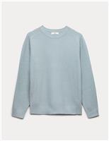 Cotton Blend Textured Crew Neck Jumper