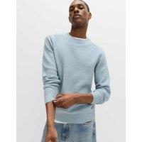 M&S Cotton Blend Textured Crew Neck Jumper Soft Blue